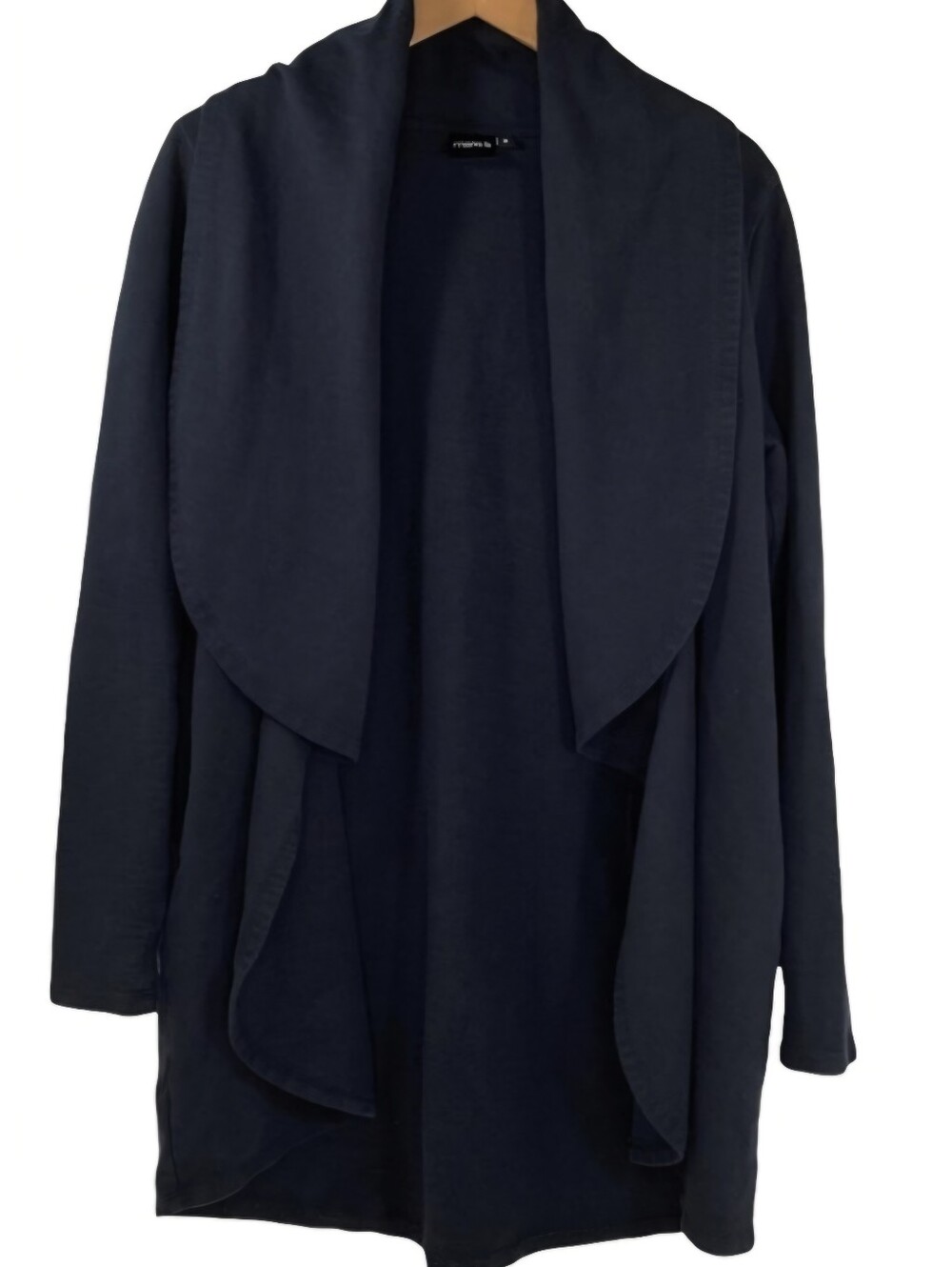 MEDIUM Mono B Women’s Cardigan Open Front Wrap Flowing Waterfall Black Cotton